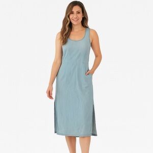 BCBGENERATION denim chambray blue cutout back side slit midi dress size 2